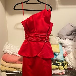 Victor Costa Red One Shoulder Maxi Dress